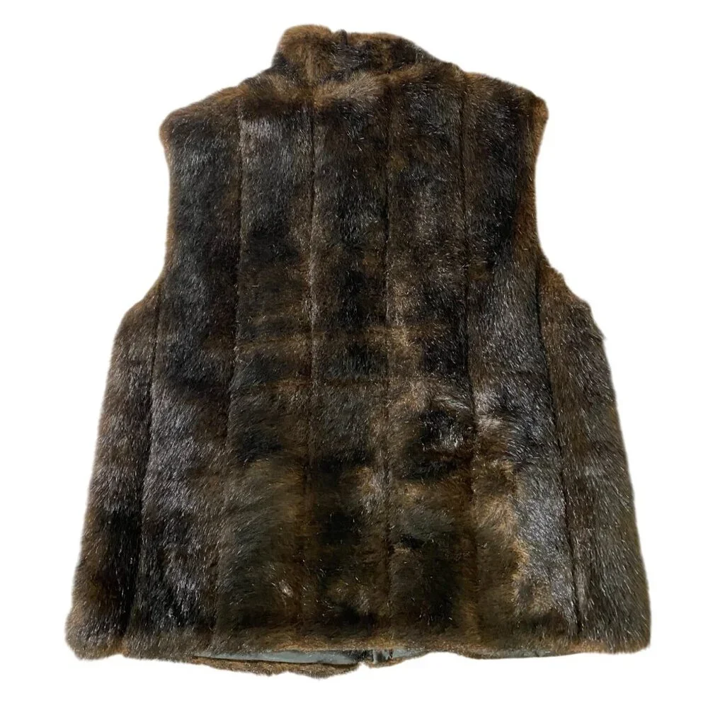 Giacca Reversible Faux Fur Vest Womens Brown & Black Large - Picture 2 of 12